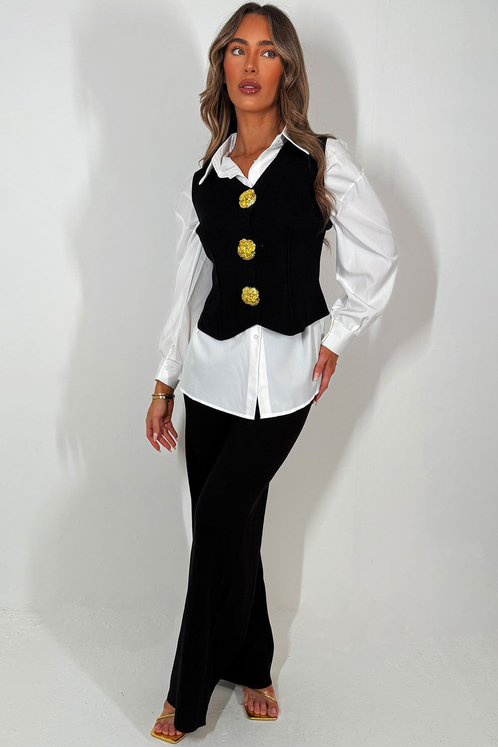 Gold Button Knitted Cardigan Shirt and Trouser 3 | Xtralitty