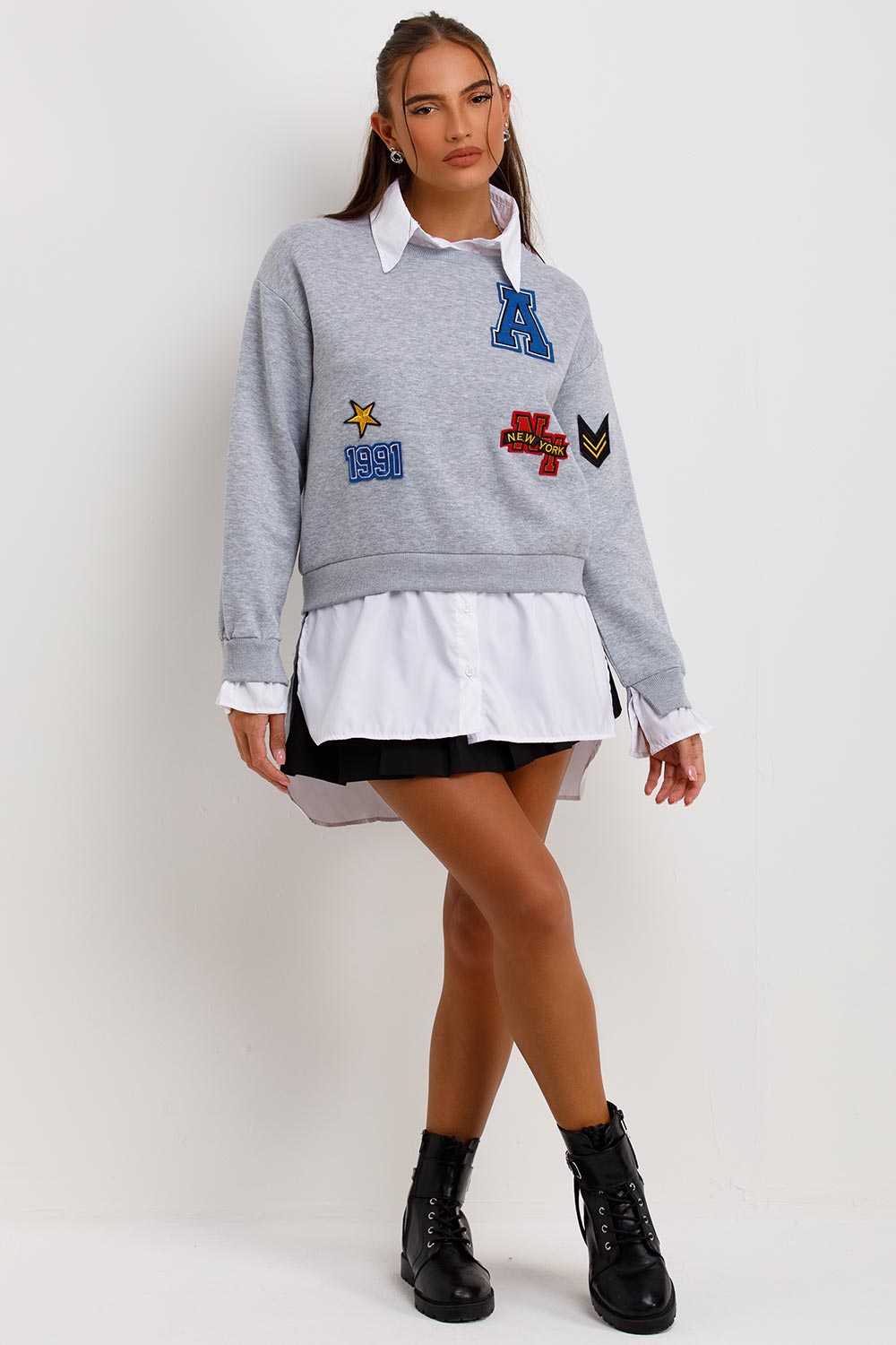 Jumper Shirt with New York Slogan Grey | Xtralitty