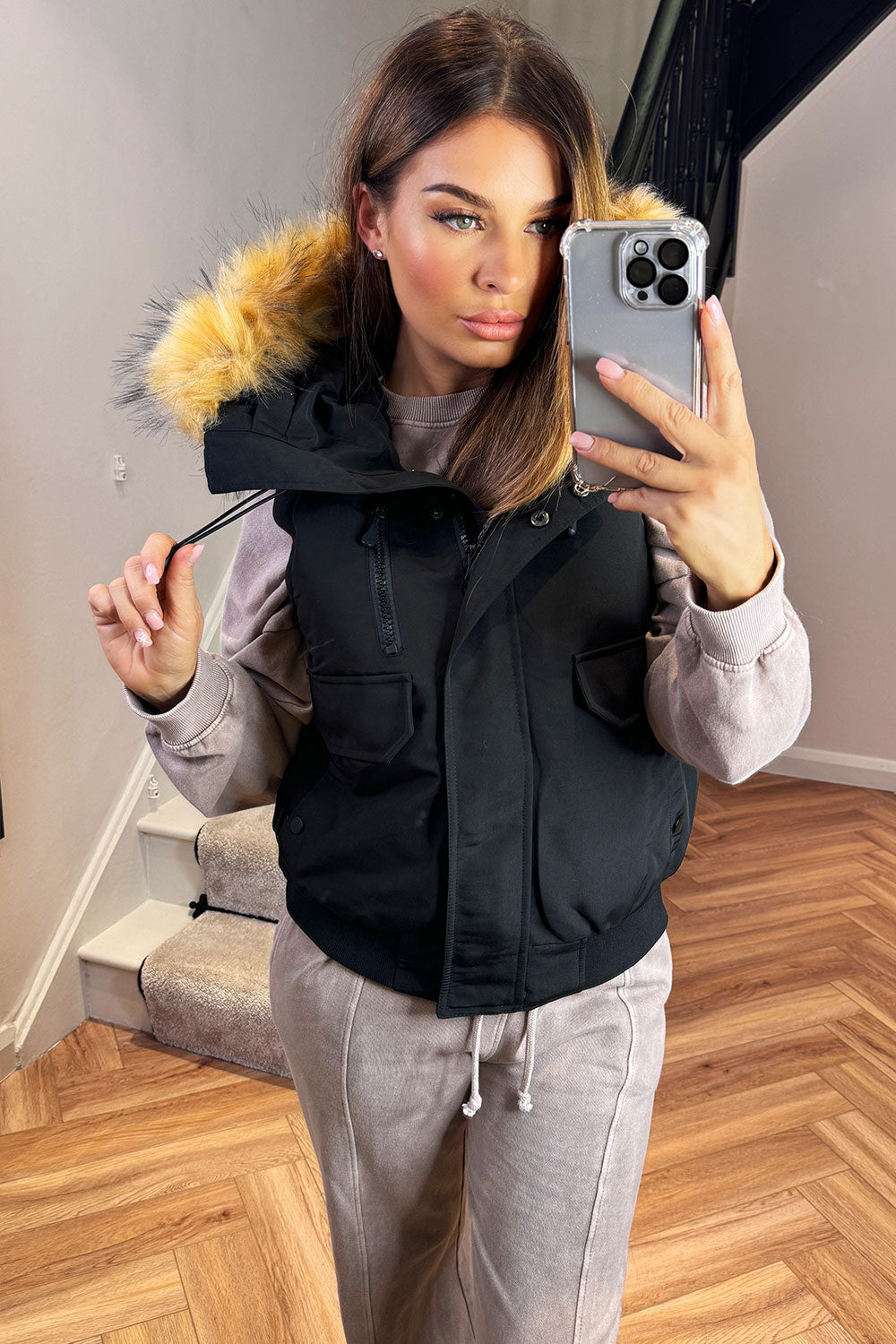 Black Gilet with Fur Hood | Xtralitty