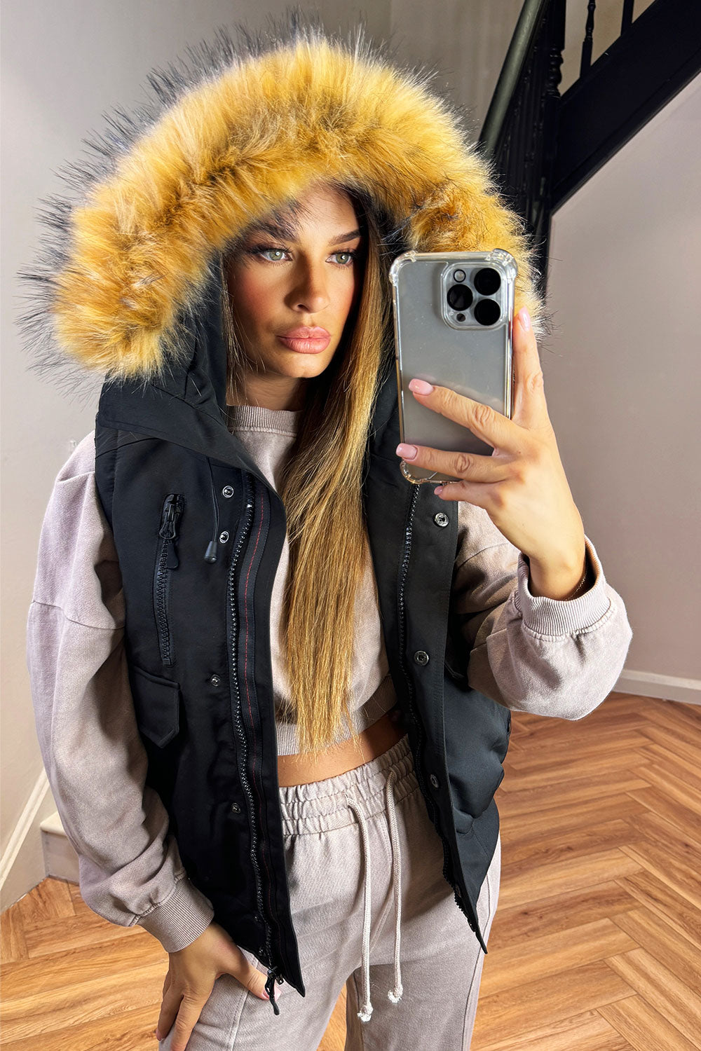 Black Gilet with Fur Hood | Xtralitty