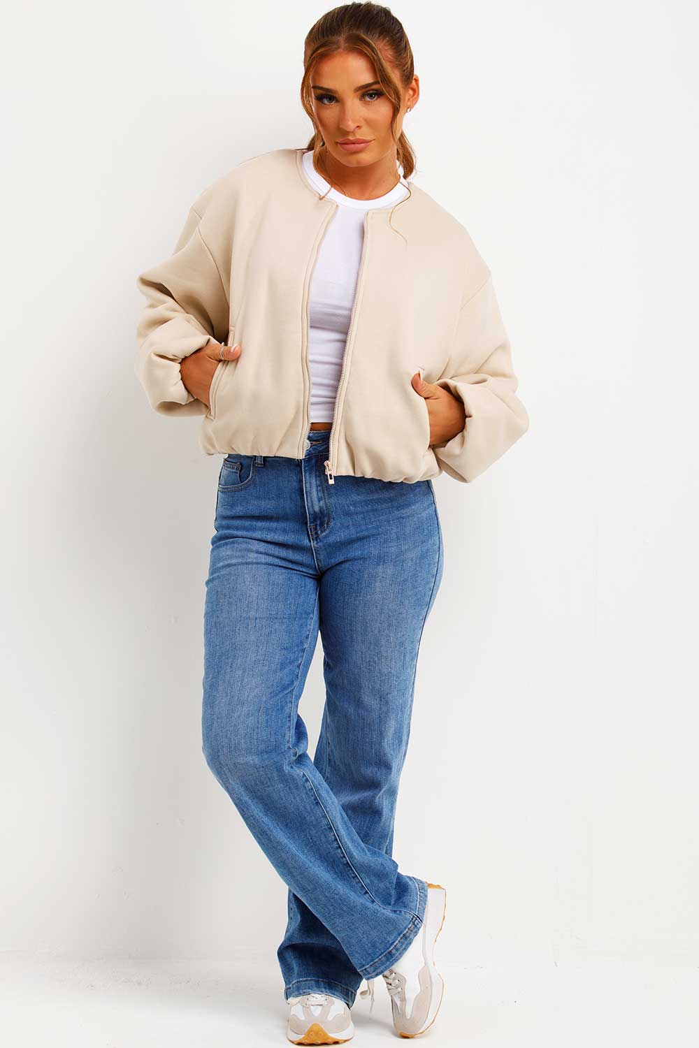 Soft Bomber Jacket with Zip Beige | Xtralitty