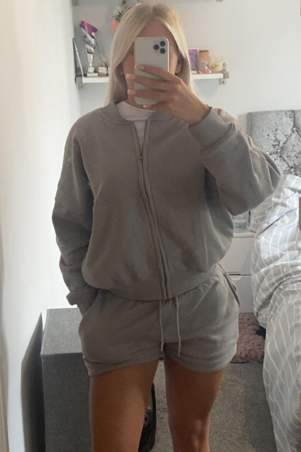 Bomber Jacket and Shorts Tracksuit Set Dove Grey | Xtralitty