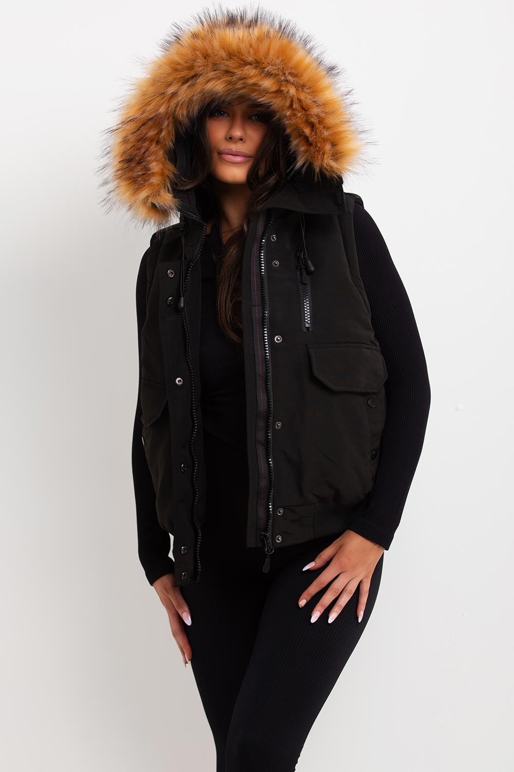 Black Gilet with Fur Hood | Xtralitty