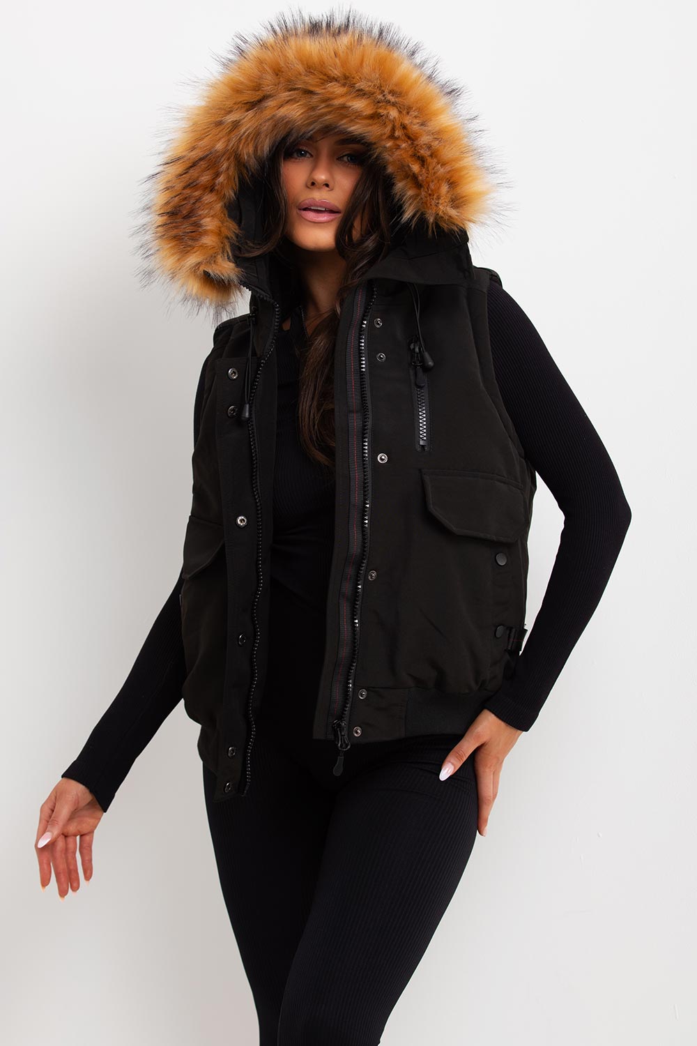 Black Gilet with Fur Hood | Xtralitty
