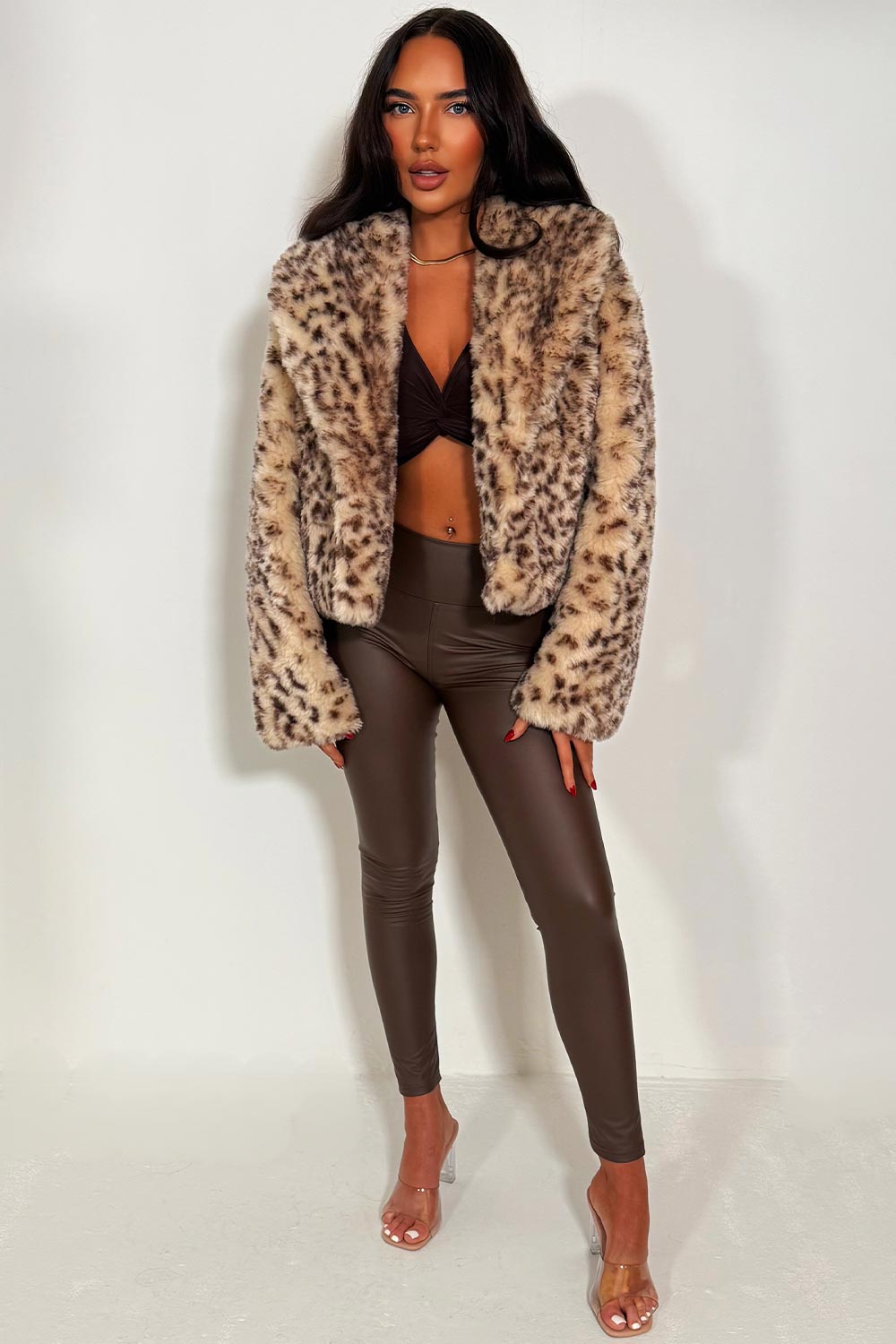 Shorts Faux Fur Jacket in Beige Leopard Print | Xtralitty