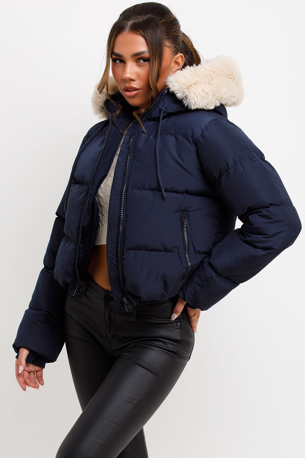 Puffer Jacket with Fur Hood Navy | Xtralitty