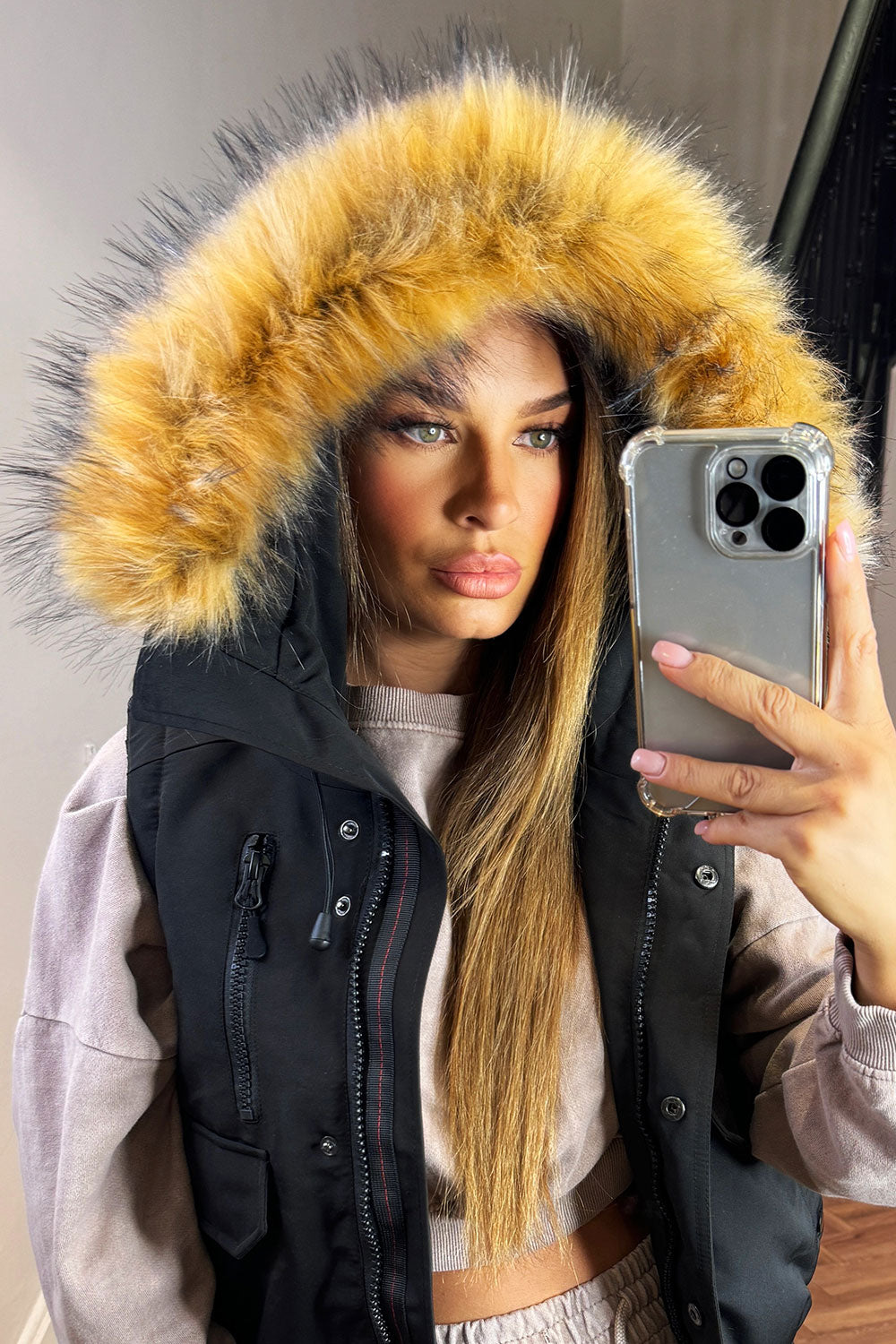Black Gilet with Fur Hood | Xtralitty