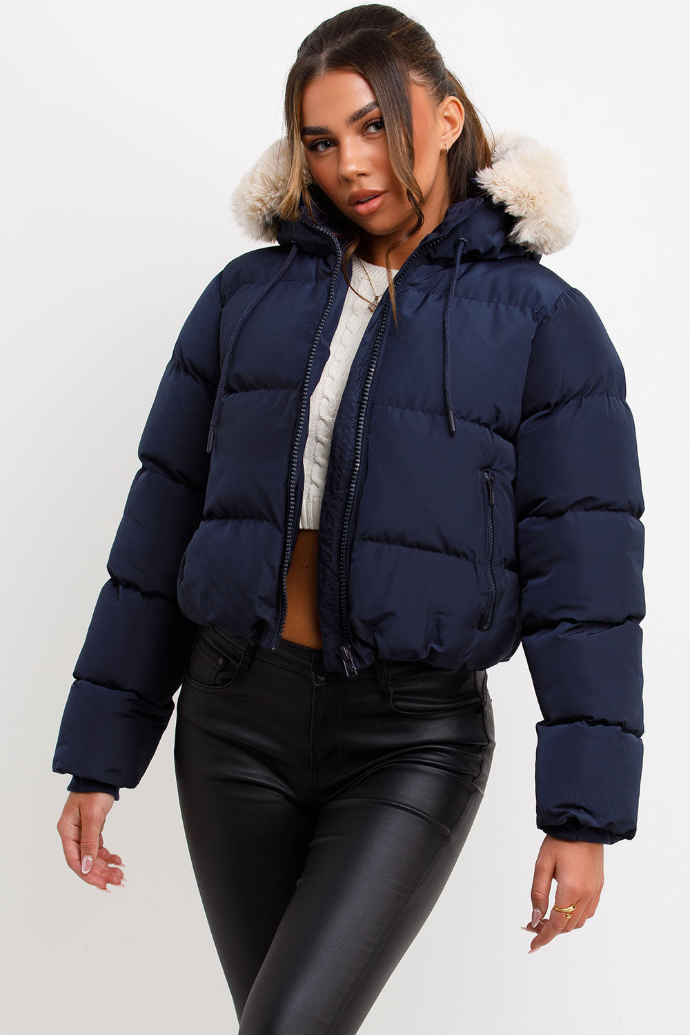 Puffer Jacket with Fur Hood Navy | Xtralitty