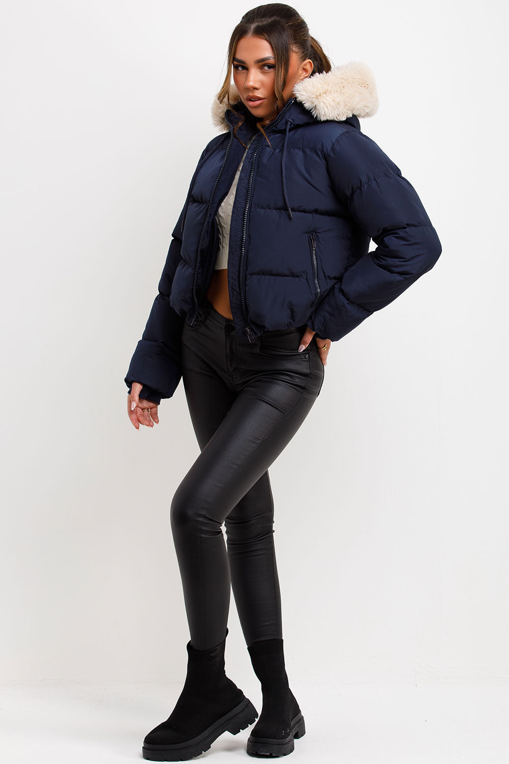 Puffer Jacket with Fur Hood Navy | Xtralitty