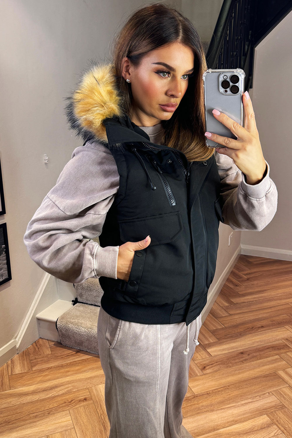 Black Gilet with Fur Hood | Xtralitty