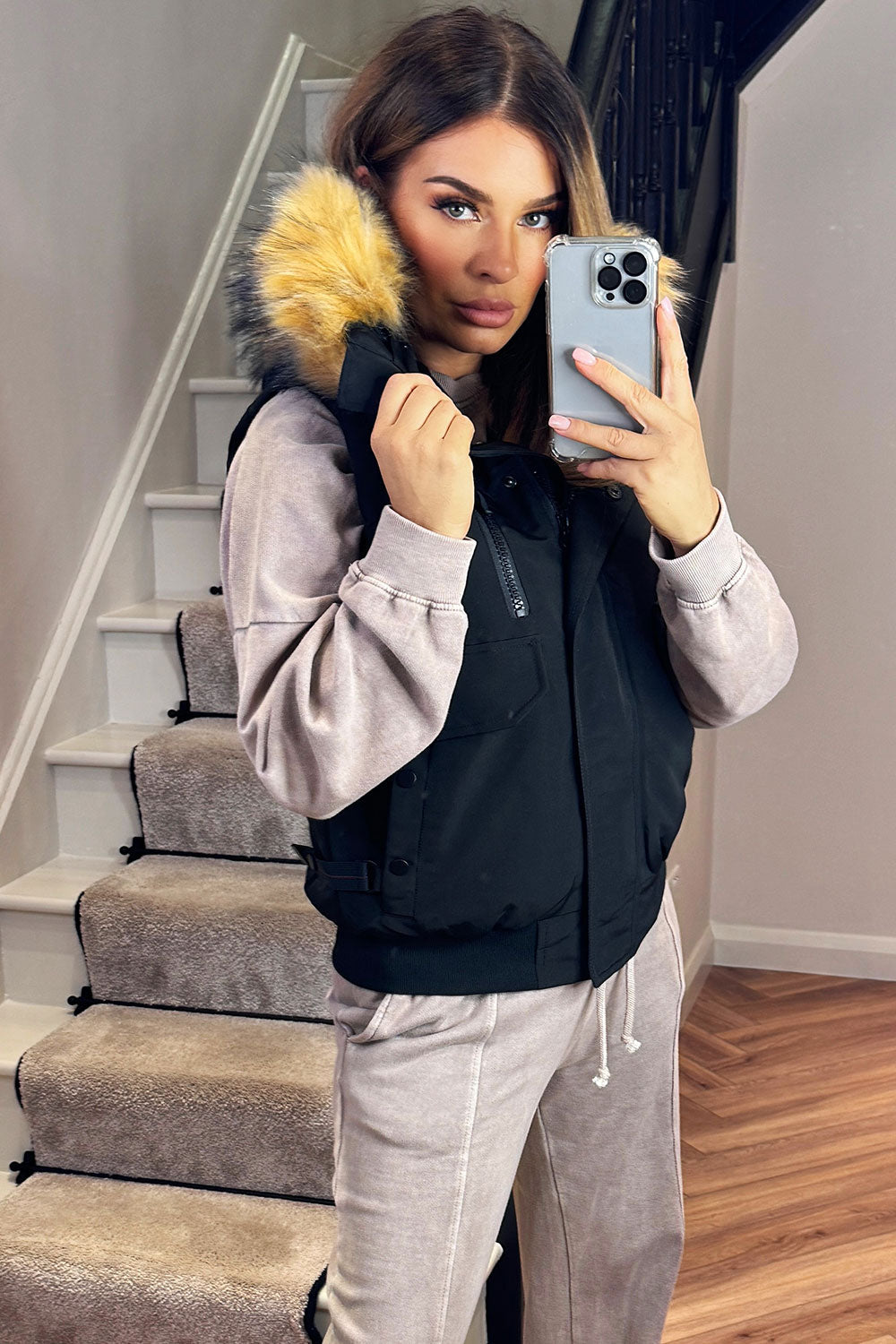 Black Gilet with Fur Hood | Xtralitty