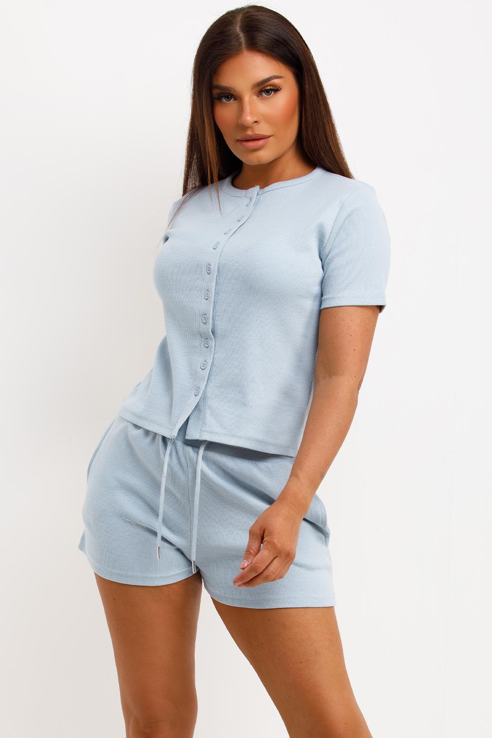 Rib Button Up Top and Shorts Tracksuit Set Baby | Xtralitty
