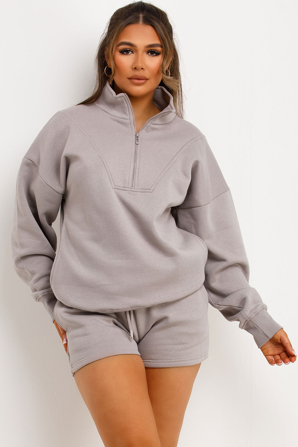 Half Zip Sweatshirt and Shorts Tracksuit Dove Gr | Xtralitty