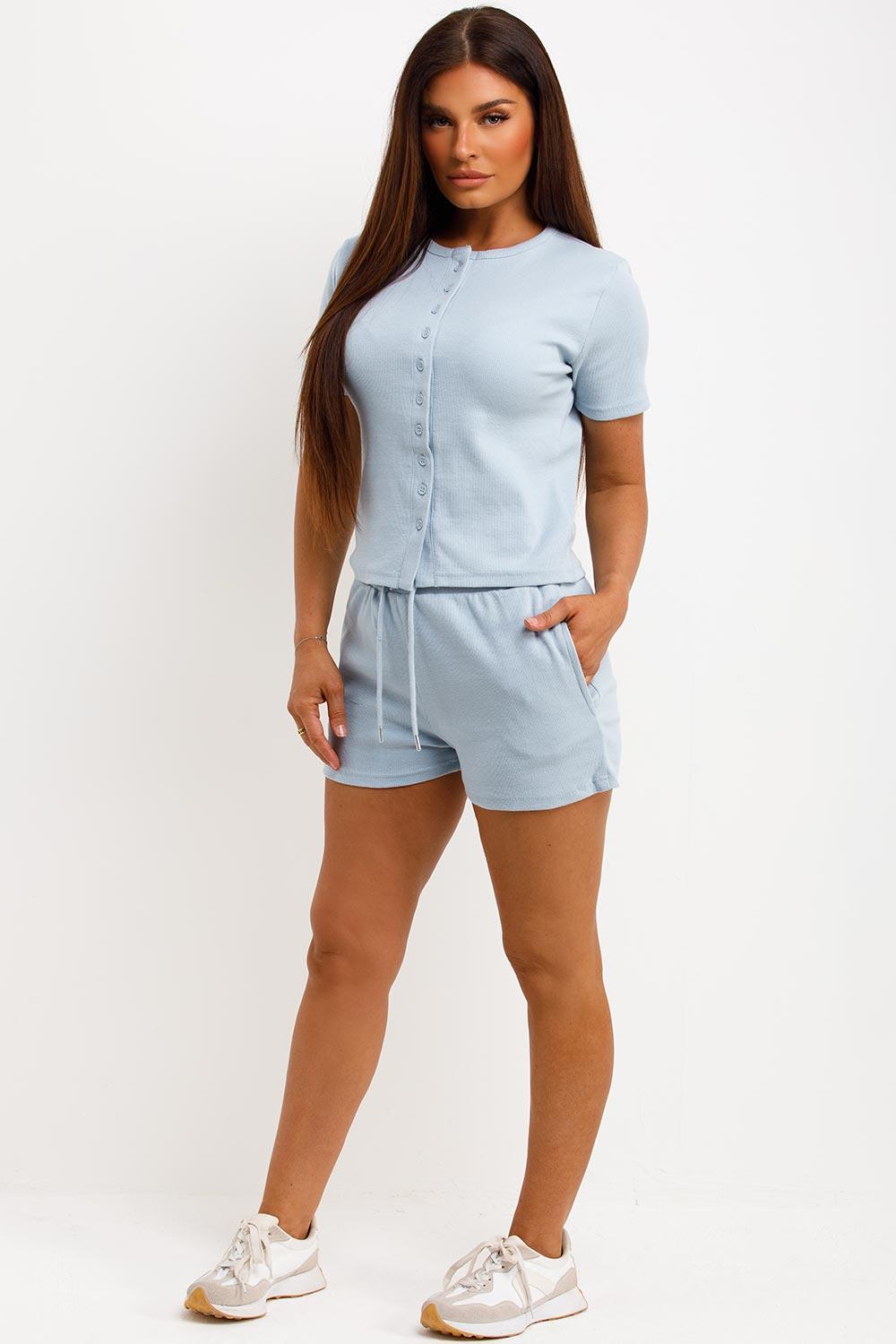 Rib Button Up Top and Shorts Tracksuit Set Baby | Xtralitty
