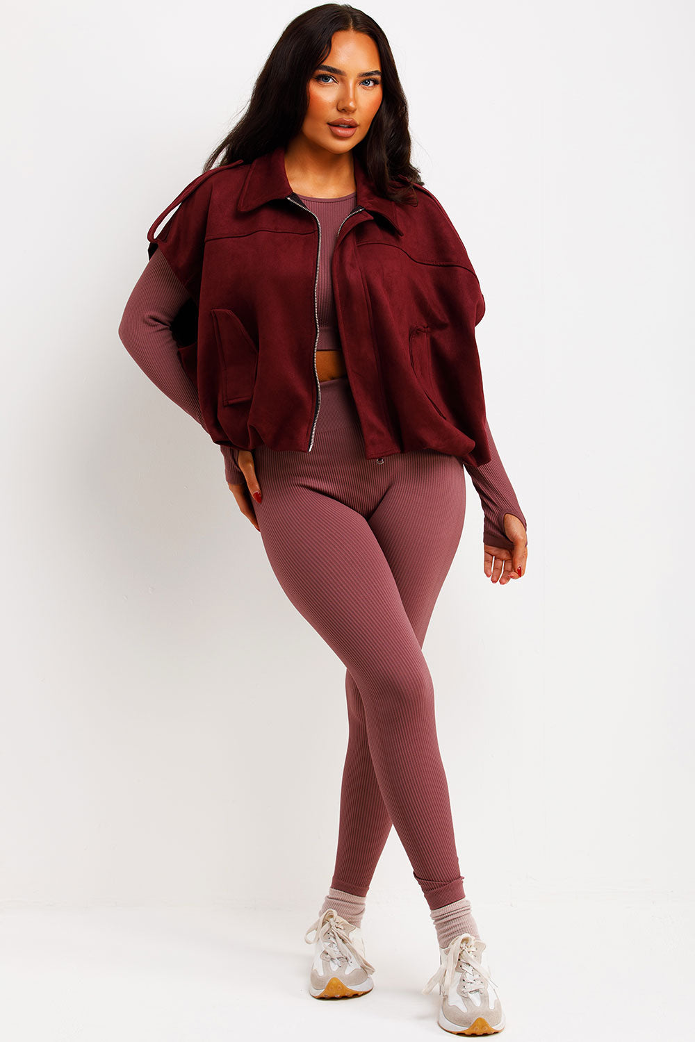 Faux Suede Crop Gilet with Tabs Burgundy | Xtralitty