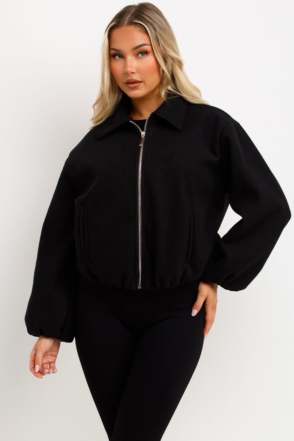 Puffed Bomber Jacket with Zip Black | Xtralitty