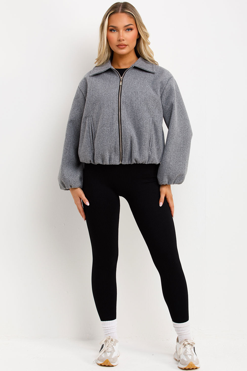 Puffed Bomber Jacket with Zip Grey | Xtralitty