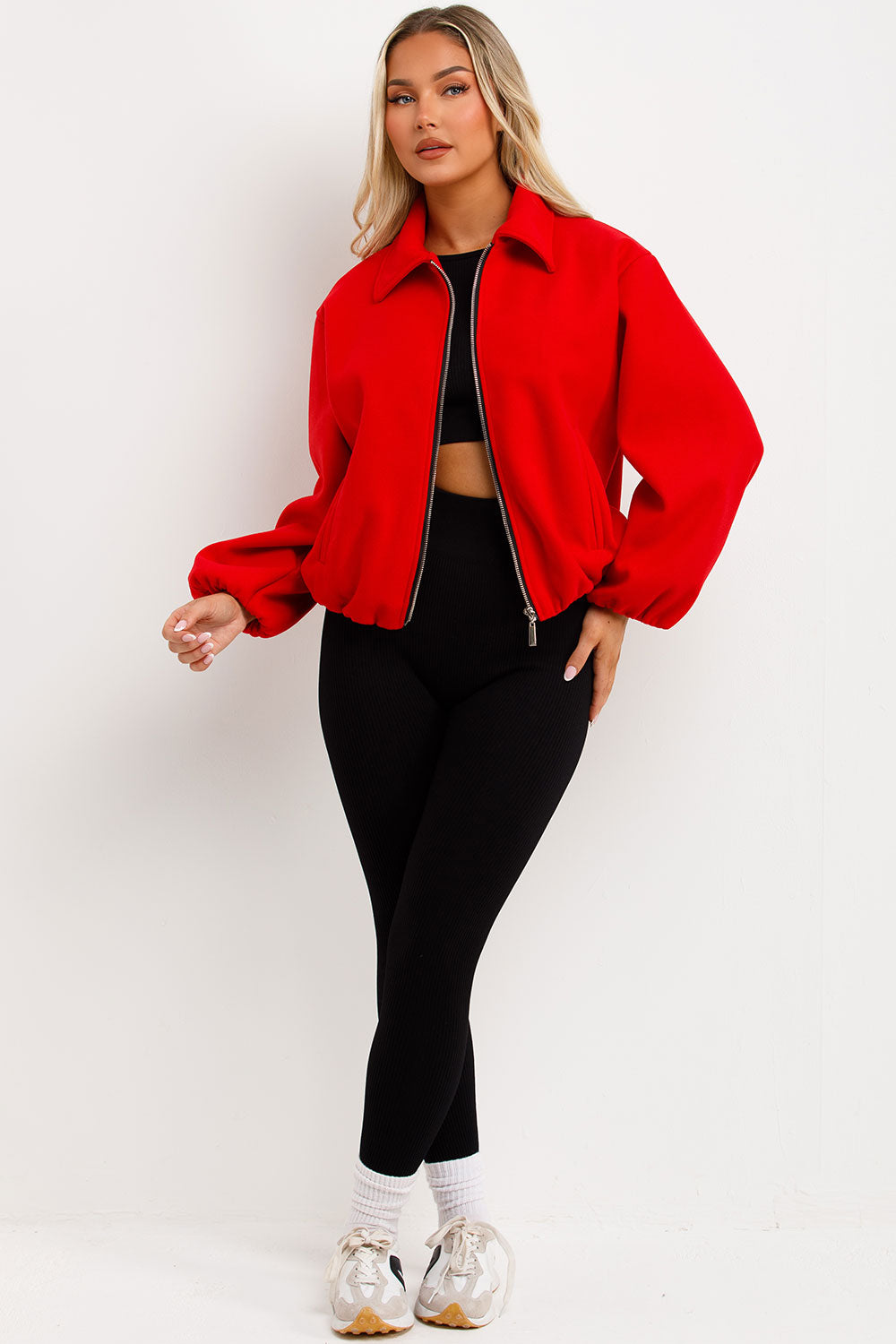 Puffed Bomber Jacket with Zip Red | Xtralitty