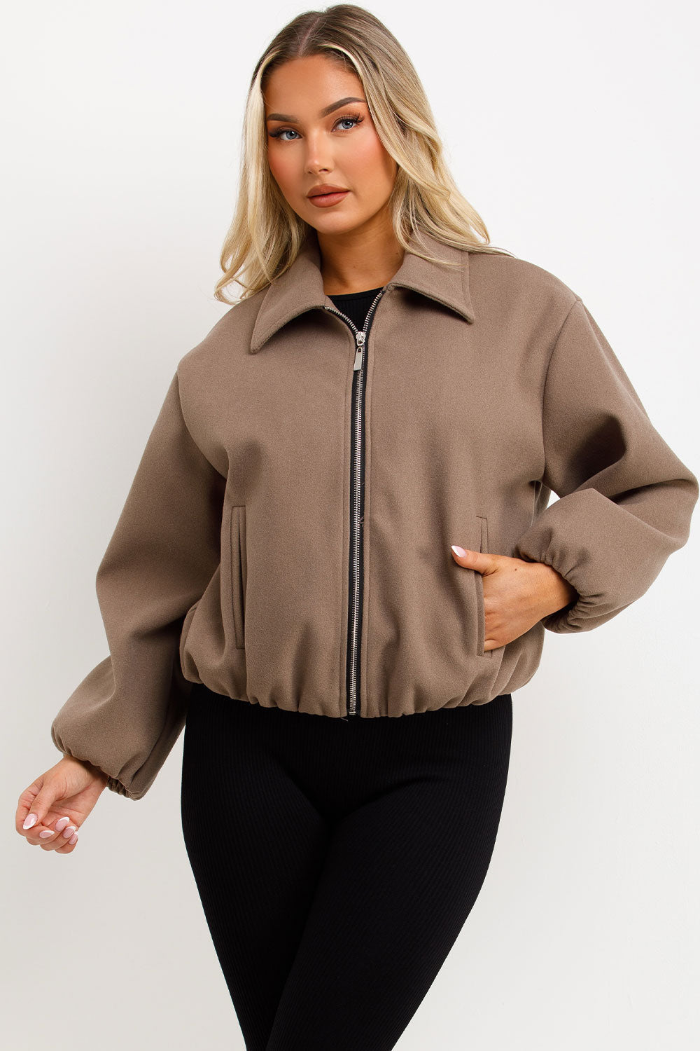Puffed Bomber Jacket with Zip Taupe | Xtralitty