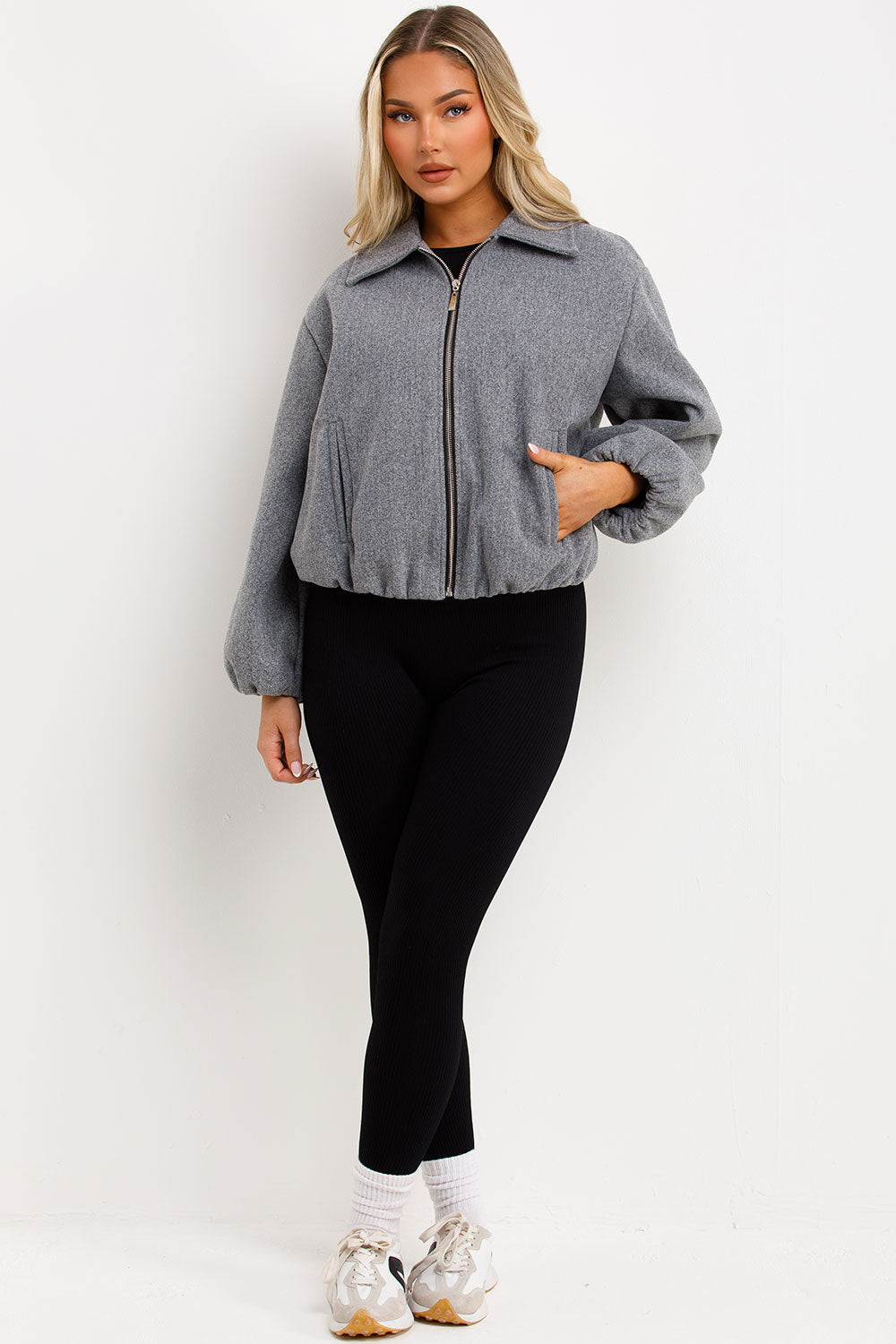 Puffed Bomber Jacket with Zip Grey | Xtralitty