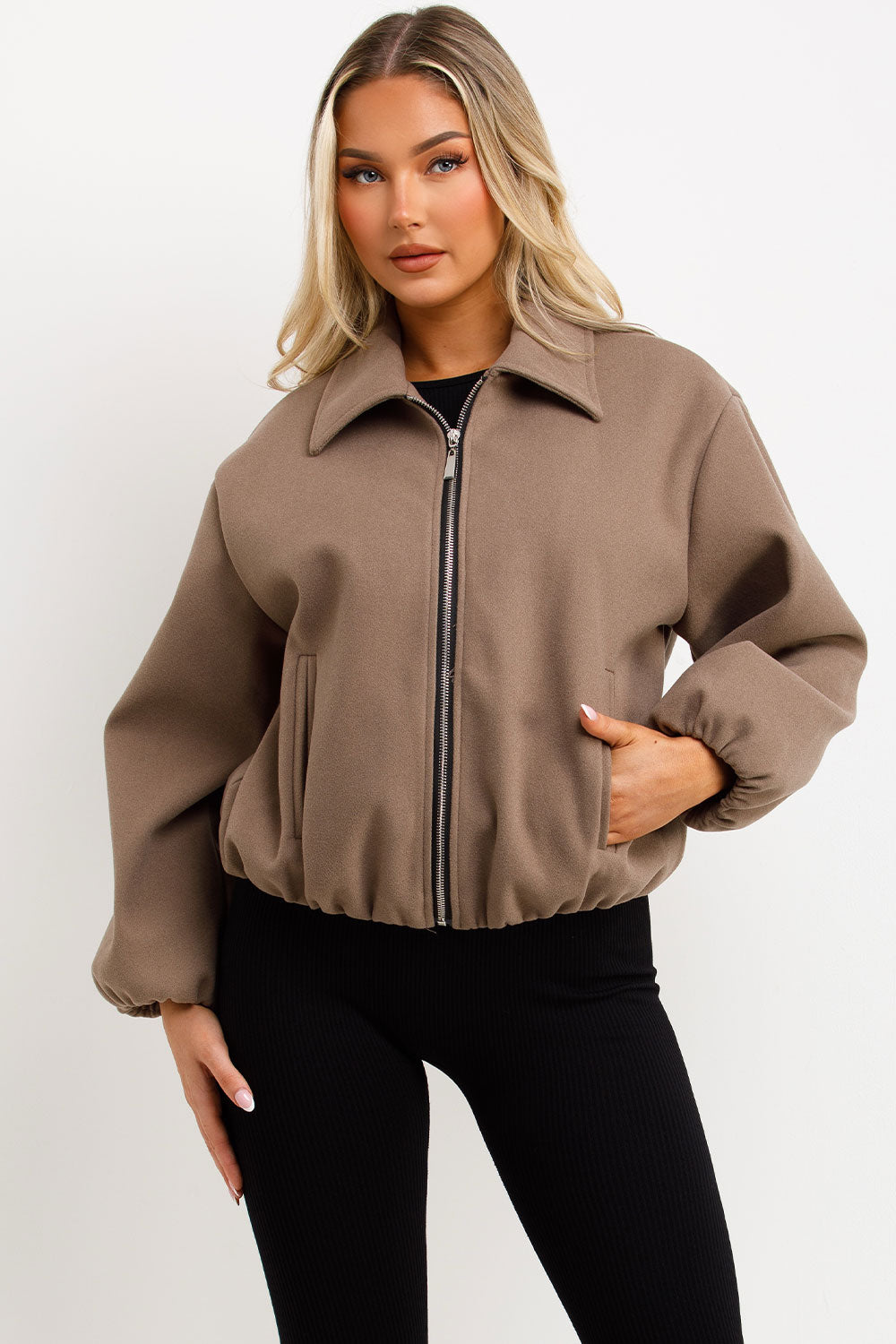 Puffed Bomber Jacket with Zip Taupe | Xtralitty