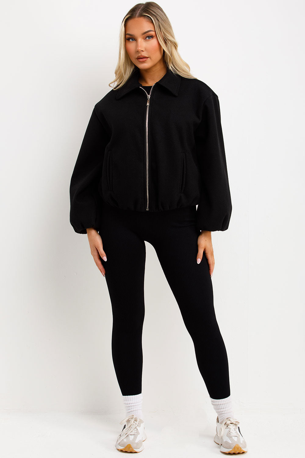 Puffed Bomber Jacket with Zip Black | Xtralitty