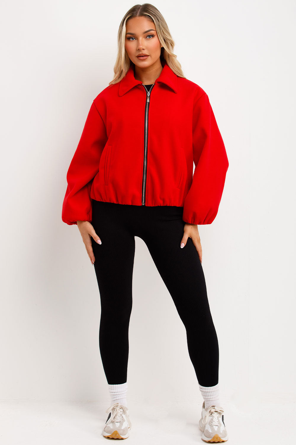 Puffed Bomber Jacket with Zip Red | Xtralitty