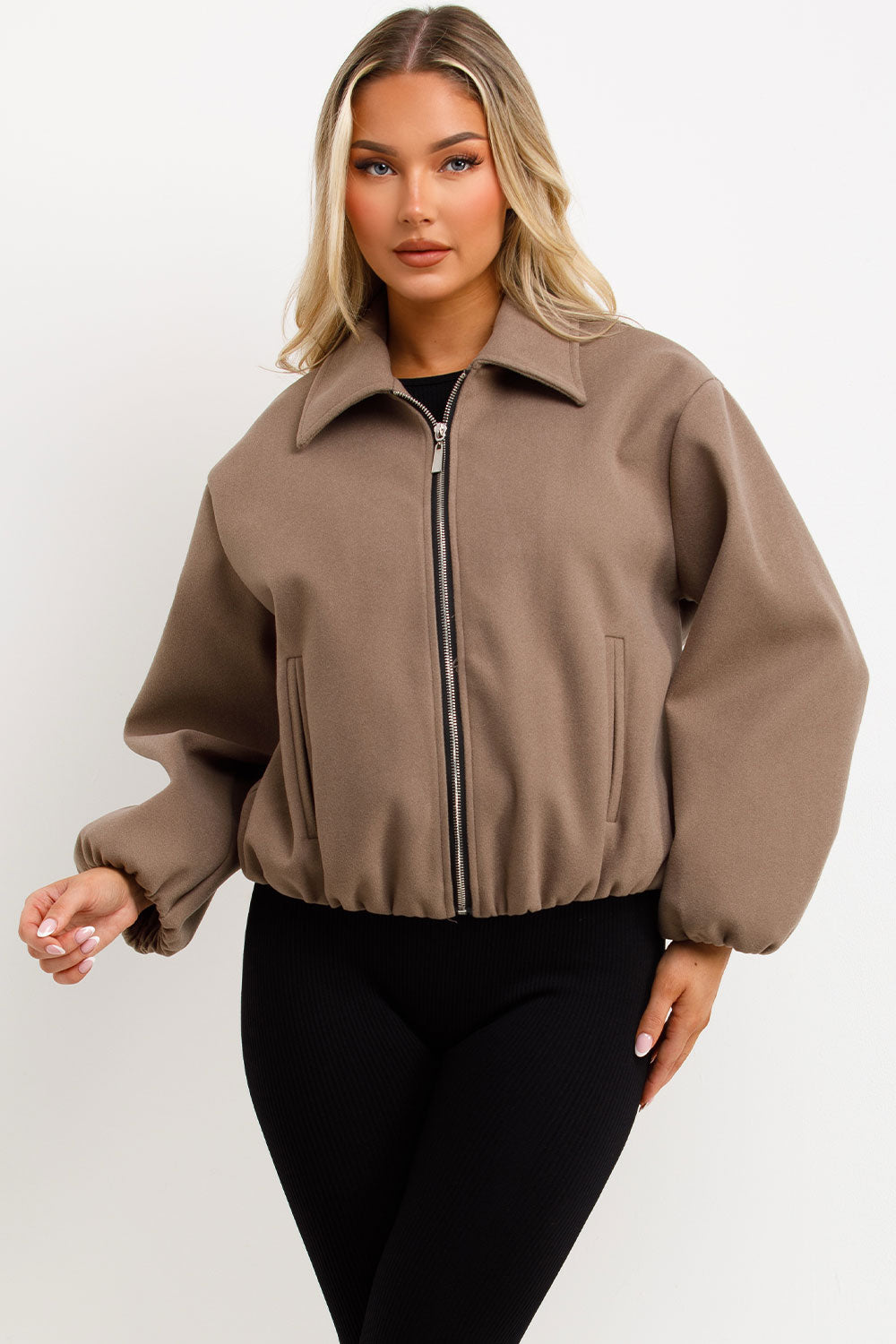 Puffed Bomber Jacket with Zip Taupe | Xtralitty