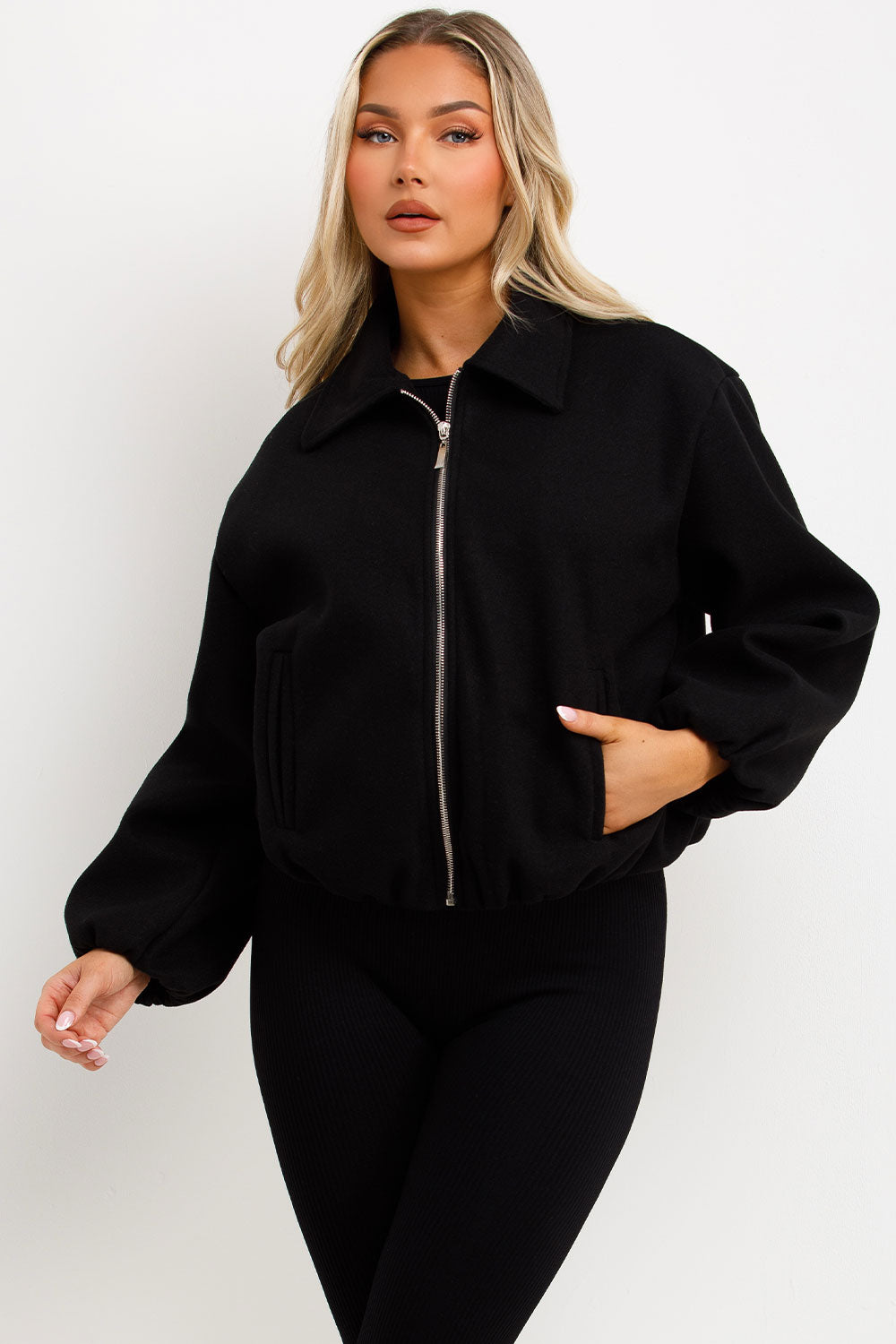 Puffed Bomber Jacket with Zip Black | Xtralitty