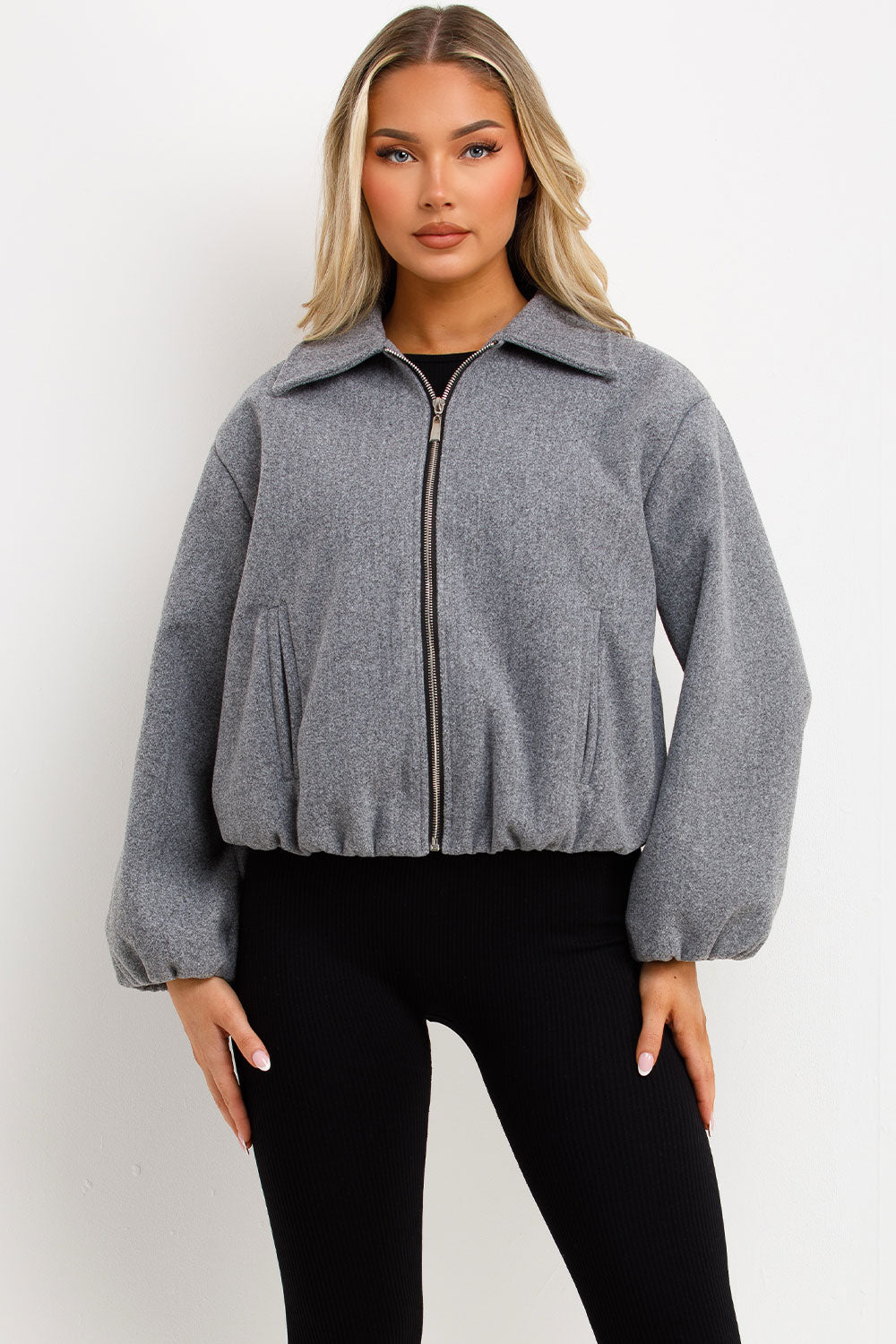 Puffed Bomber Jacket with Zip Grey | Xtralitty
