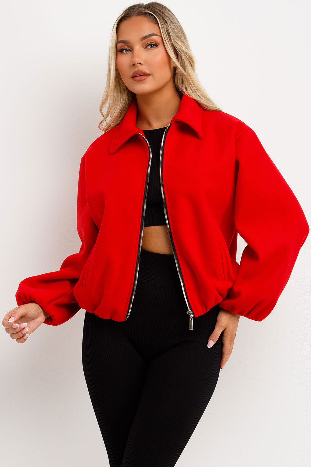 Puffed Bomber Jacket with Zip Red | Xtralitty