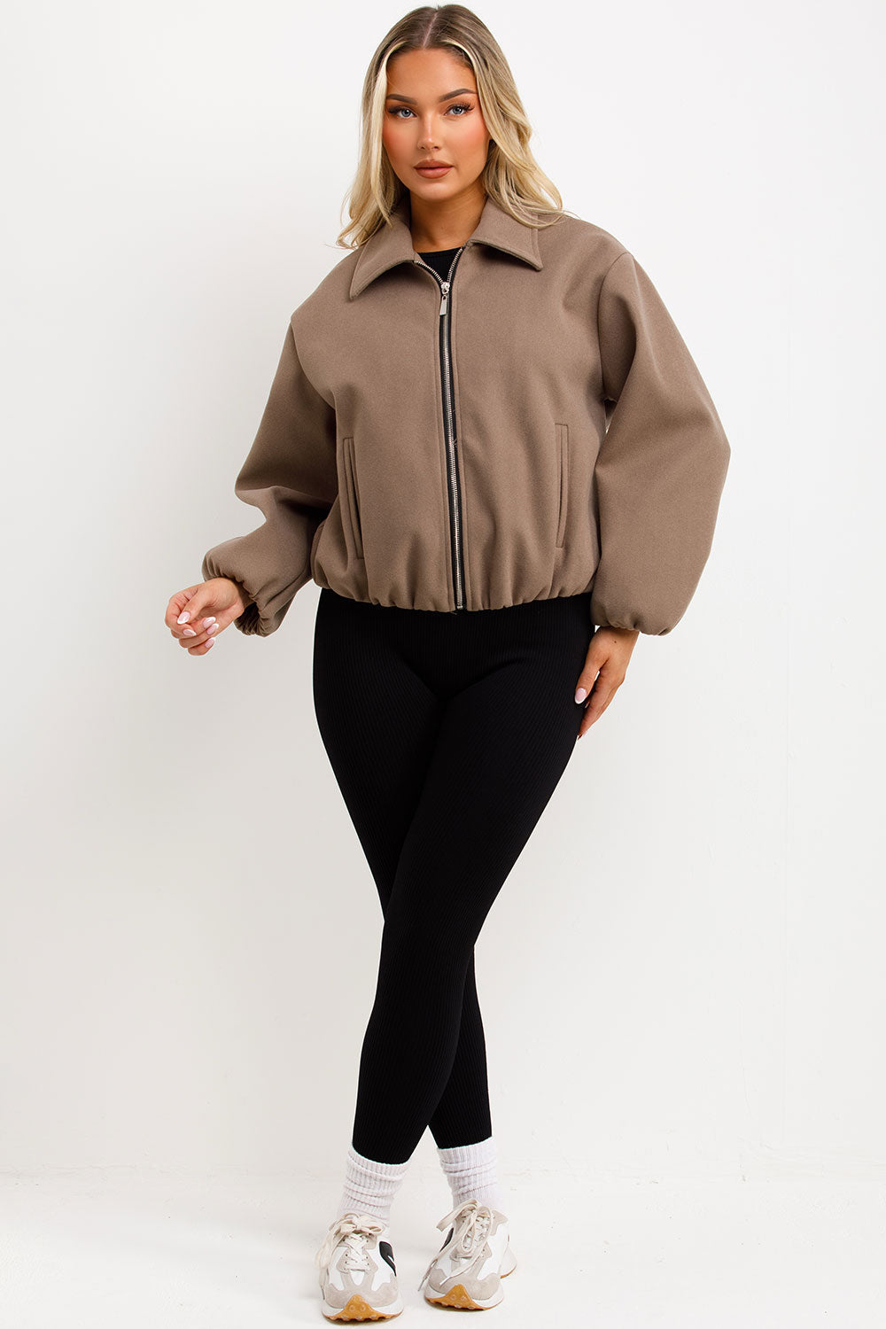 Puffed Bomber Jacket with Zip Taupe | Xtralitty