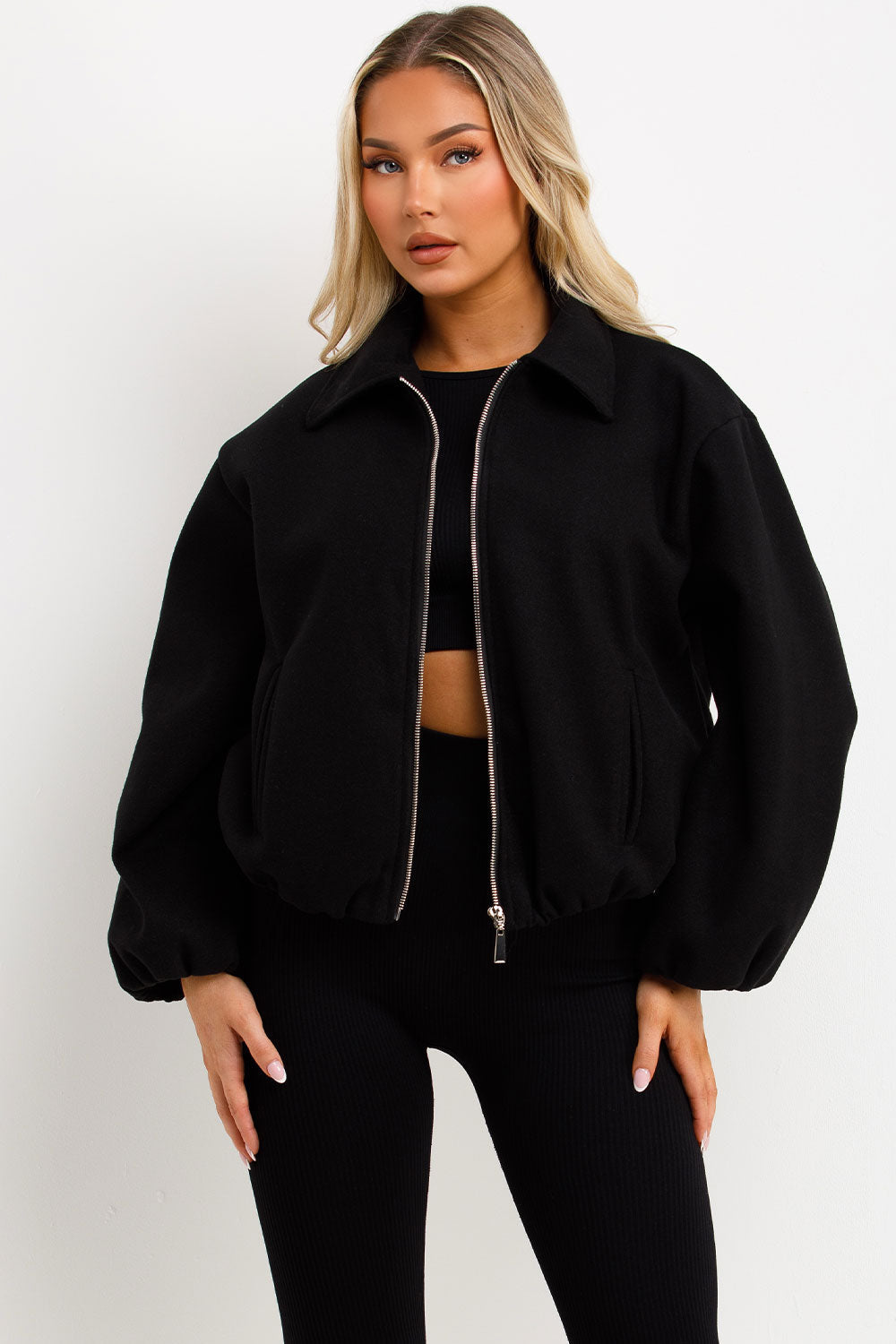 Puffed Bomber Jacket with Zip Black | Xtralitty