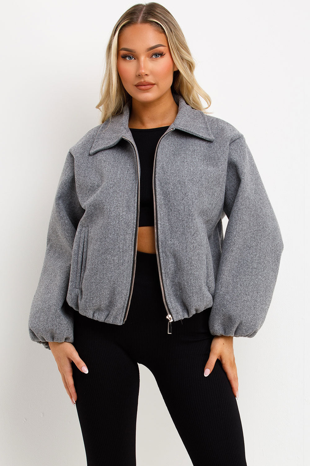 Puffed Bomber Jacket with Zip Grey | Xtralitty