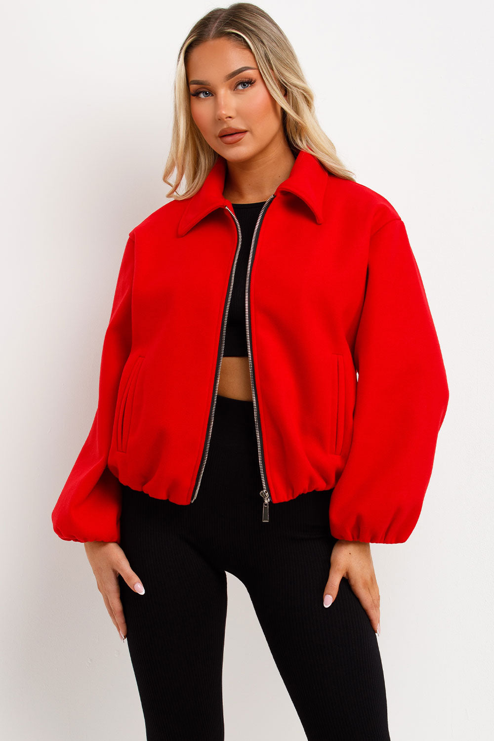 Puffed Bomber Jacket with Zip Red | Xtralitty