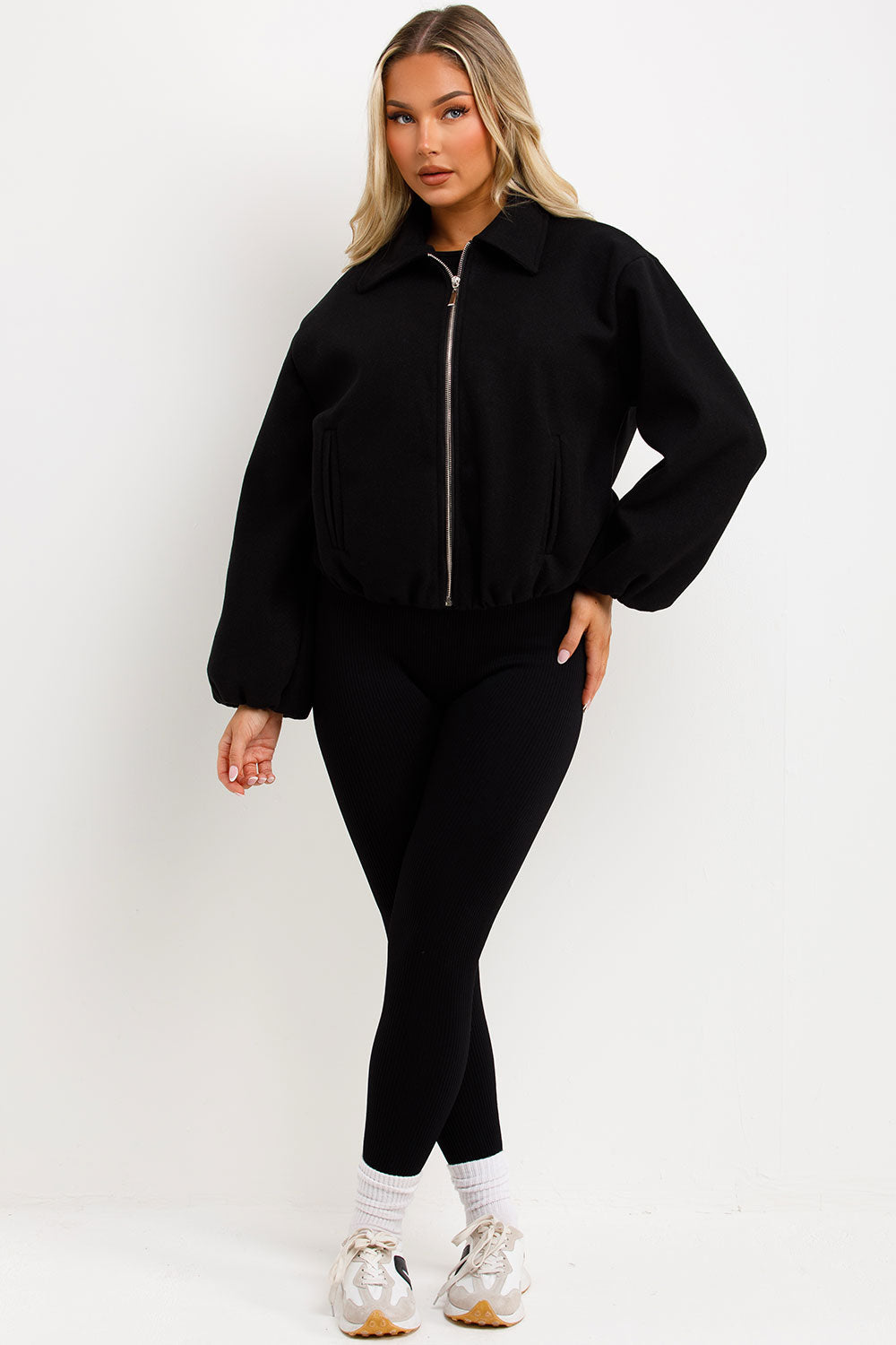 Puffed Bomber Jacket with Zip Black | Xtralitty