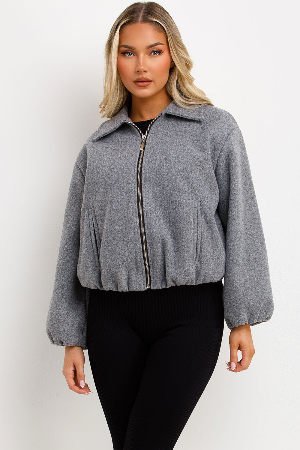 Puffed Bomber Jacket with Zip Grey | Xtralitty