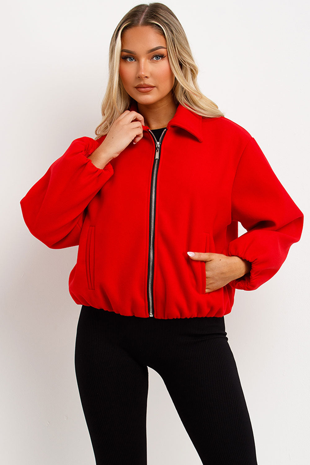 Puffed Bomber Jacket with Zip Red | Xtralitty