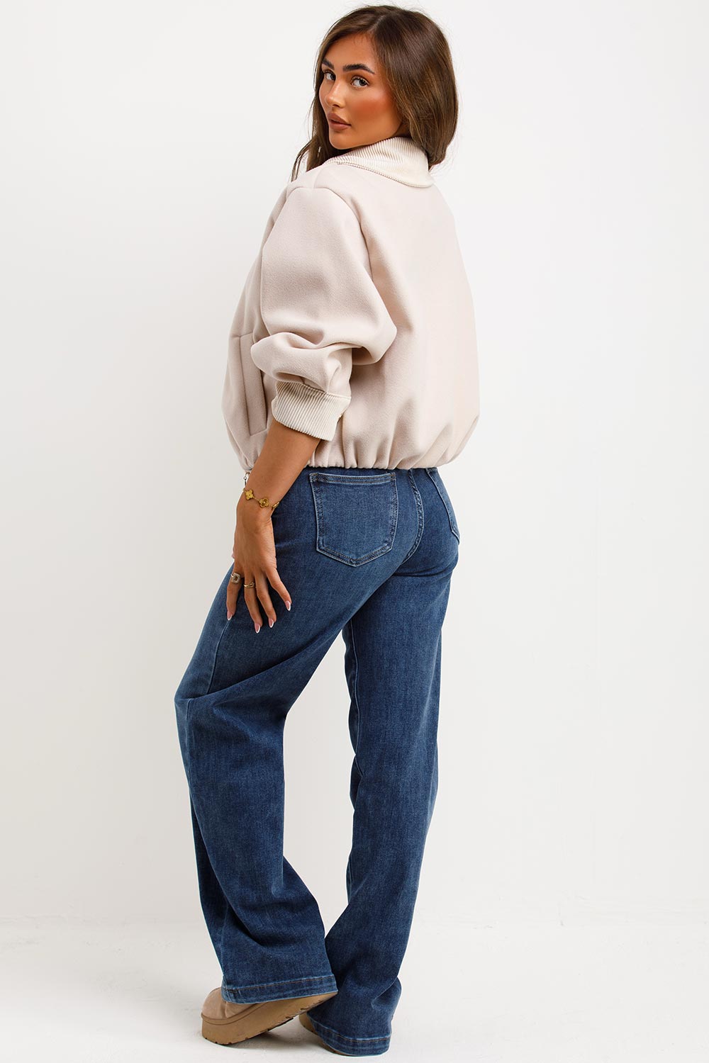 Shorts Bomber Jacket with Collar Beige | Xtralitty