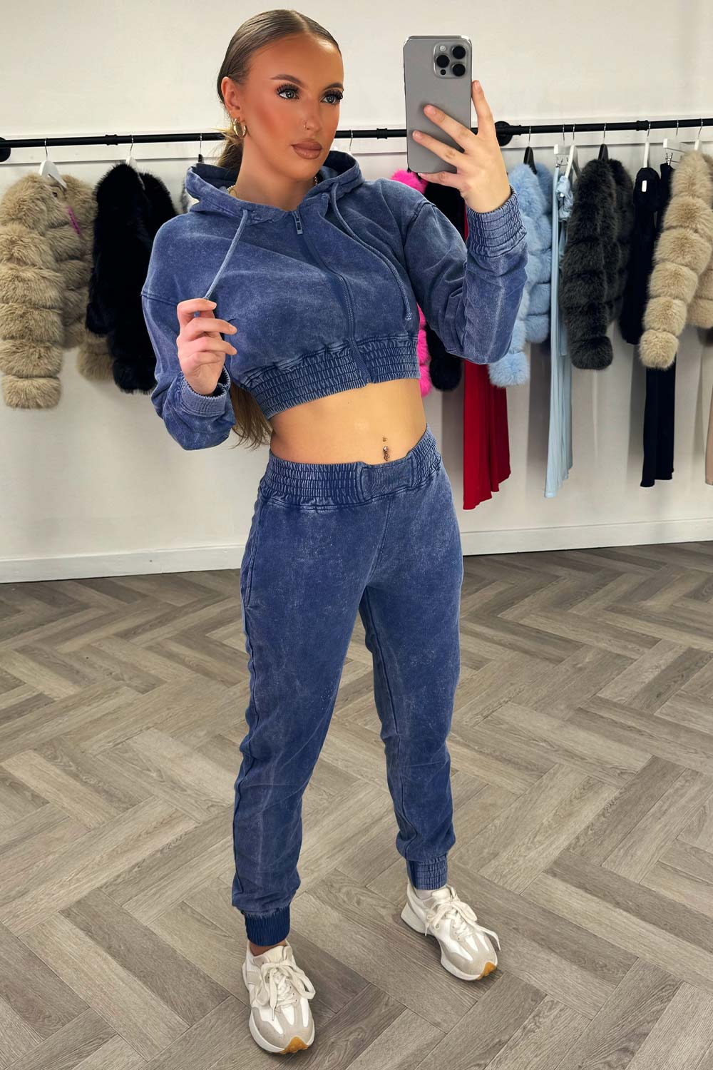 Stonewashed Tracksuit with Zip Front Cropped Nav | Xtralitty