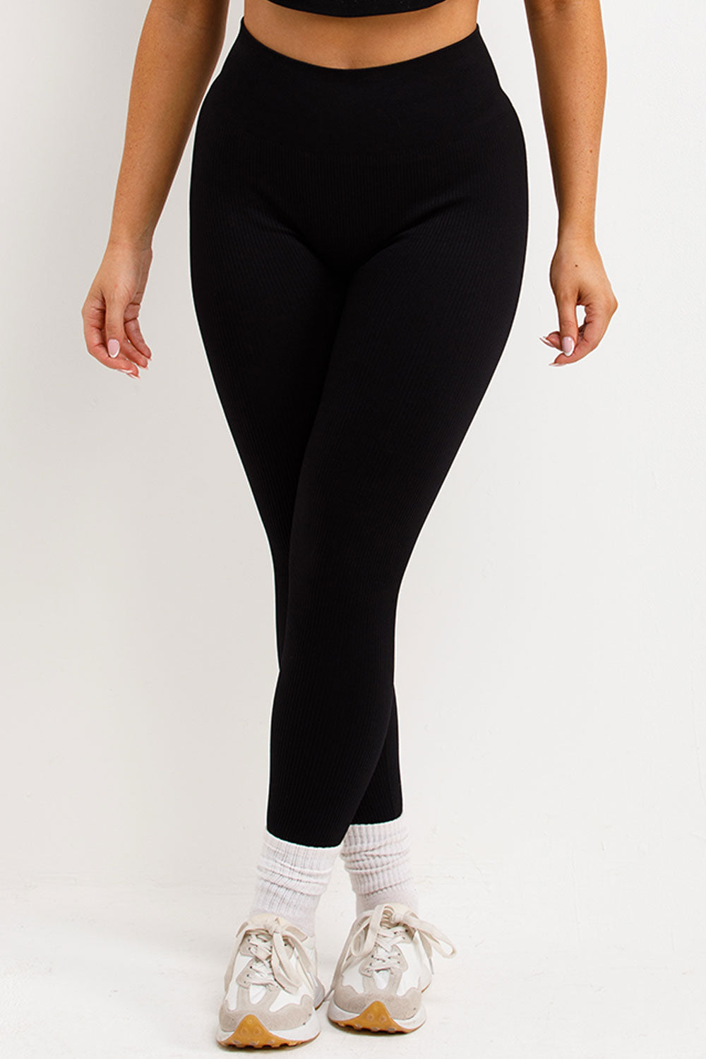 Black Ribbed Gym Leggings High Waist | Xtralitty