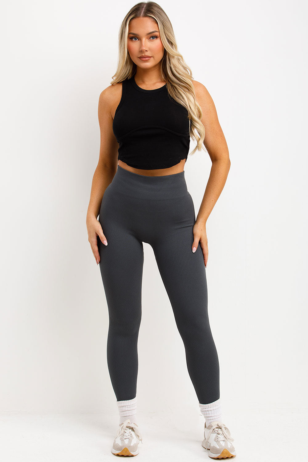 Ribbed Gym Yoga Leggings High Waist Charcoal | Xtralitty