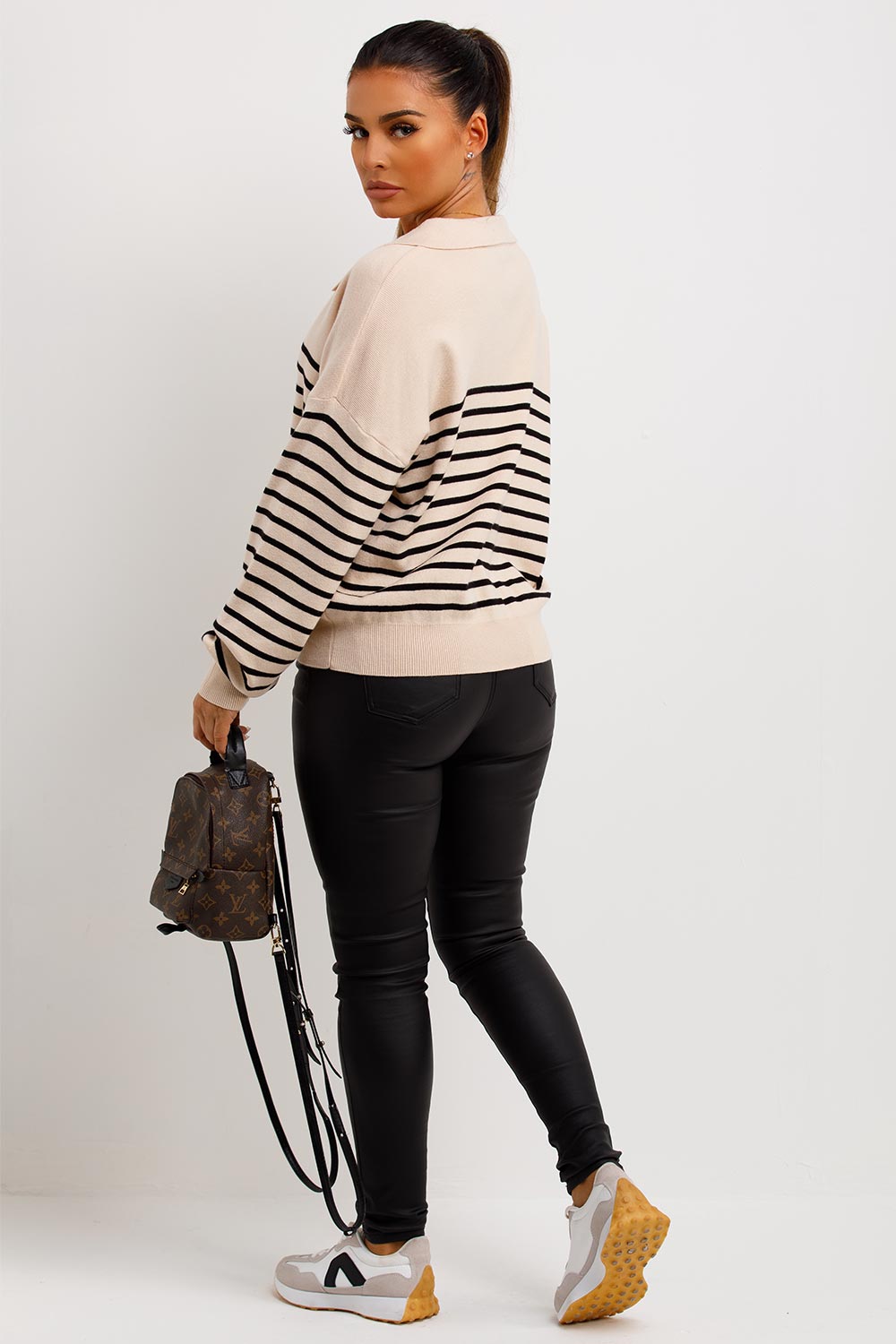 Striped Jumper with Collar Beige | Xtralitty