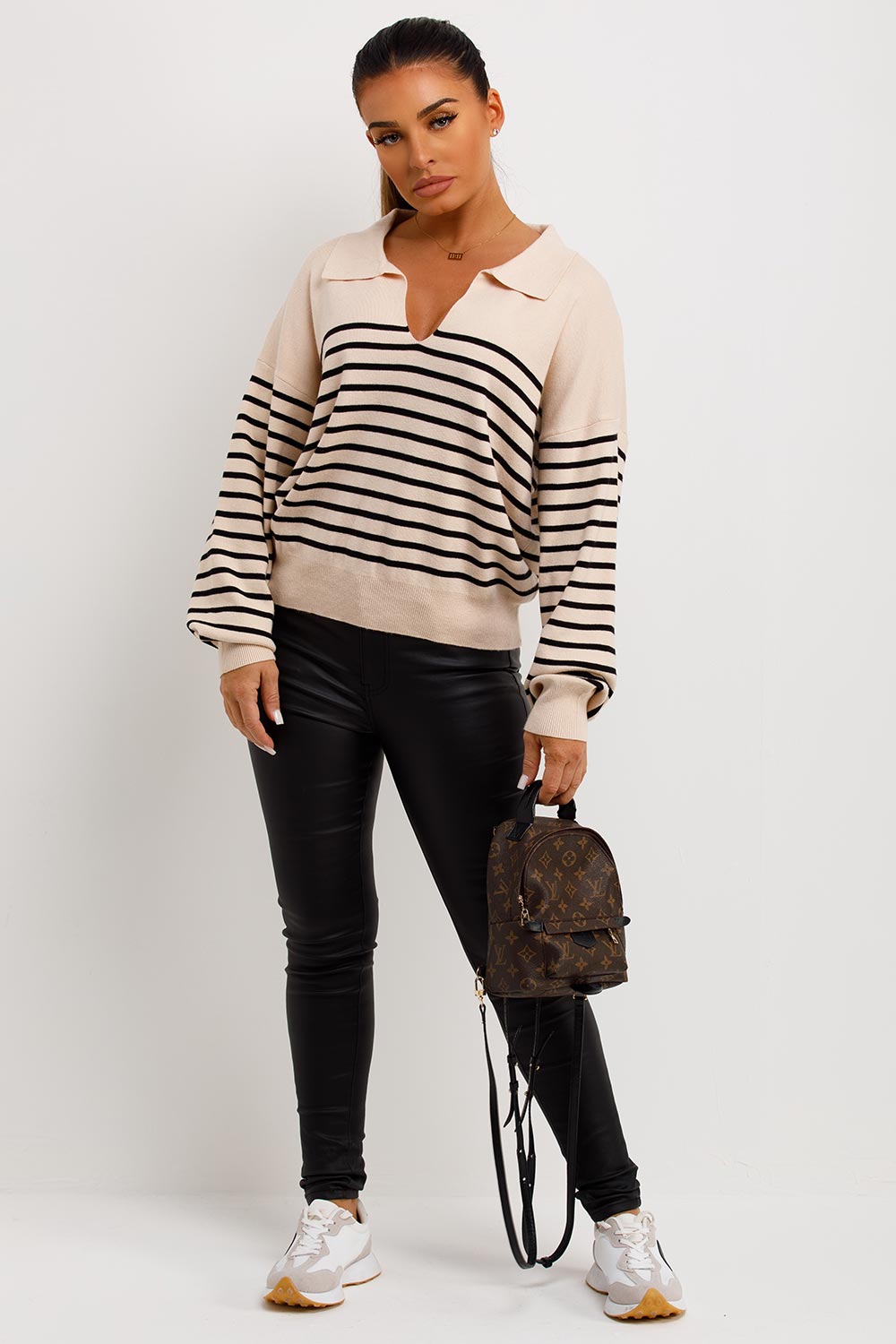 Striped Jumper with Collar Beige | Xtralitty