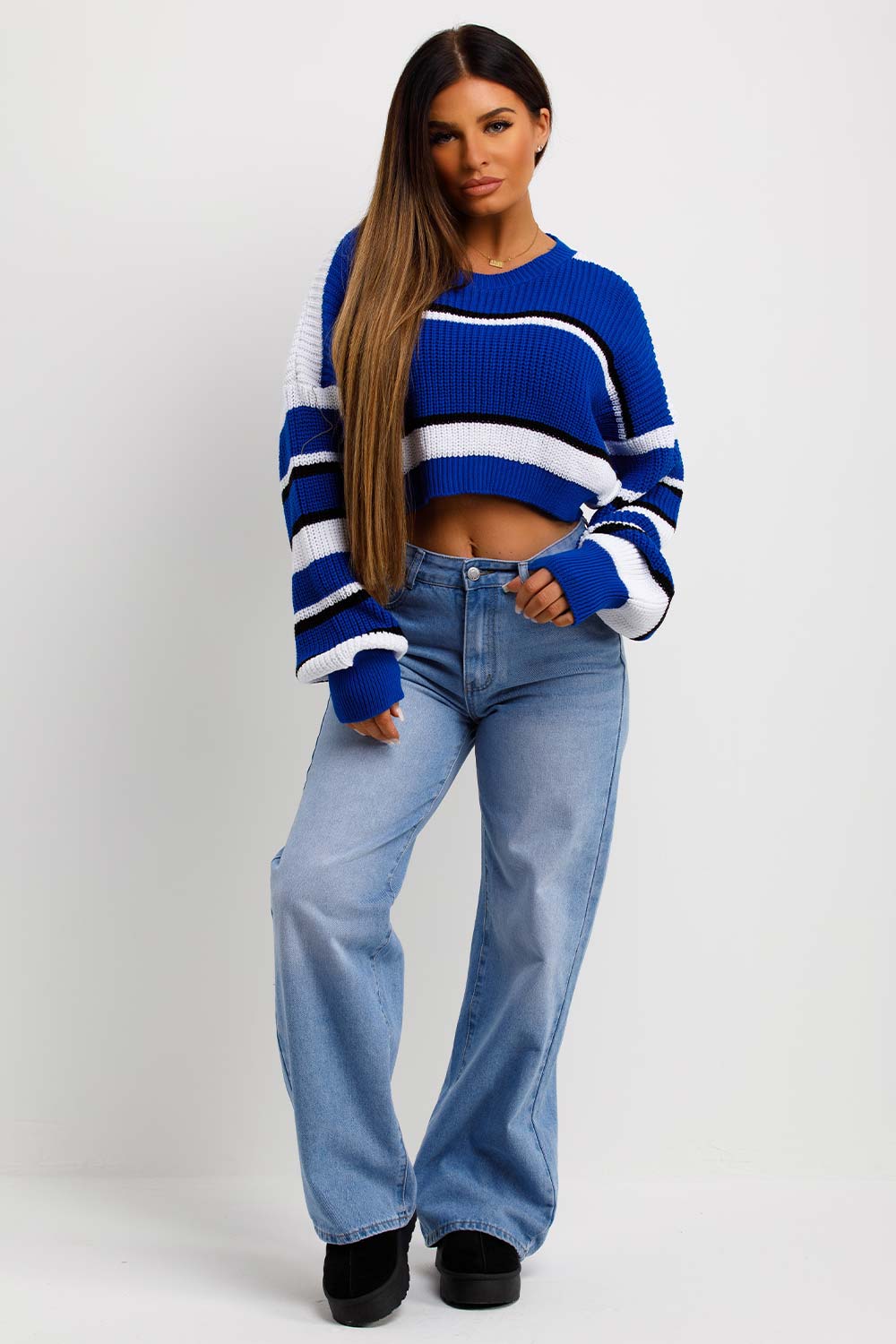 Crop Knitted Jumper with Stripes Royal Blue | Xtralitty