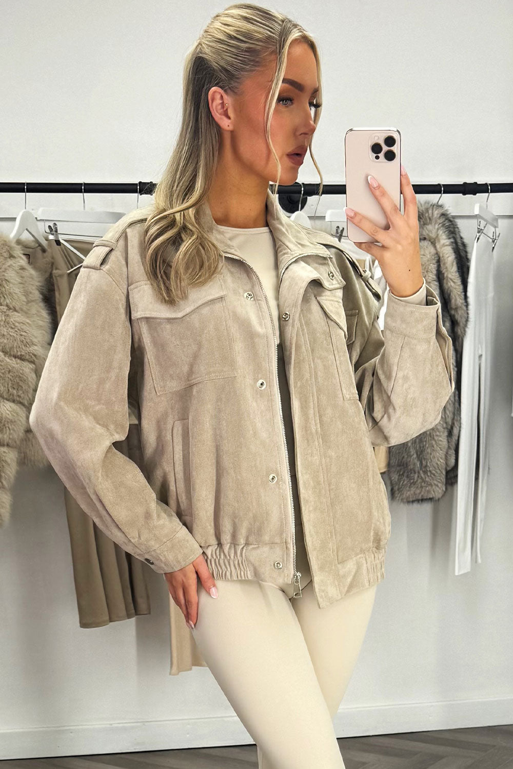Faux Suede Jacket Beige | Xtralitty