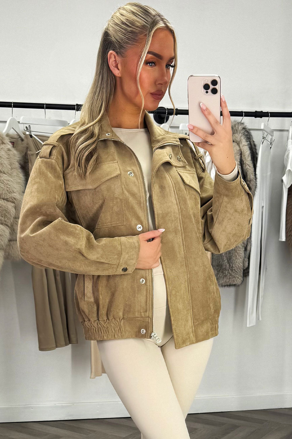 Faux Suede Jacket Taupe | Xtralitty