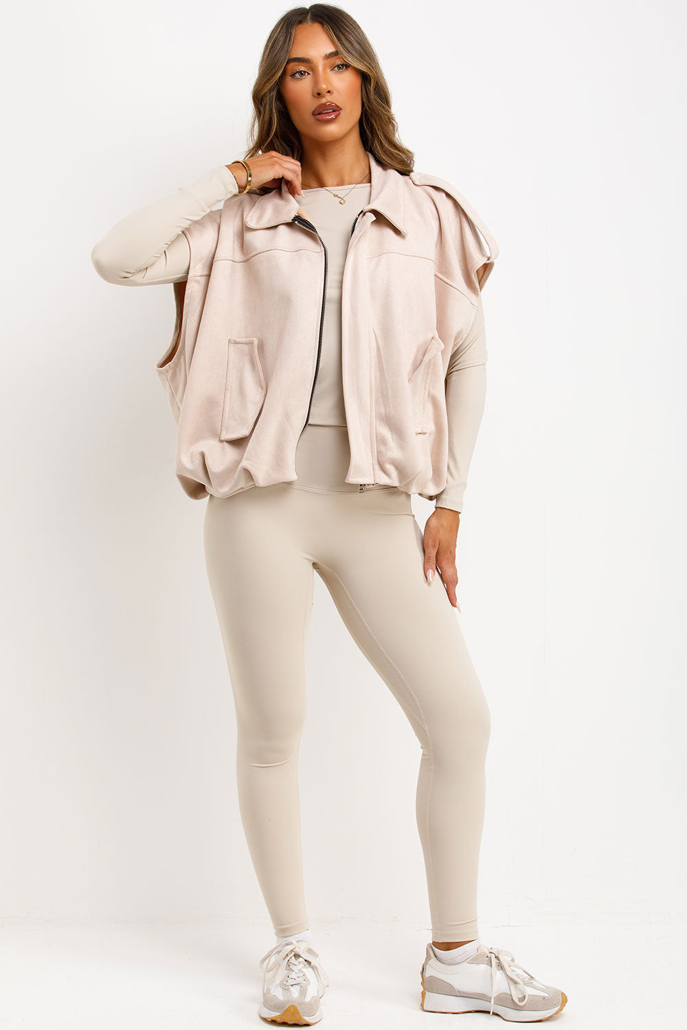 Faux Suede Crop Gilet with Tabs Beige | Xtralitty
