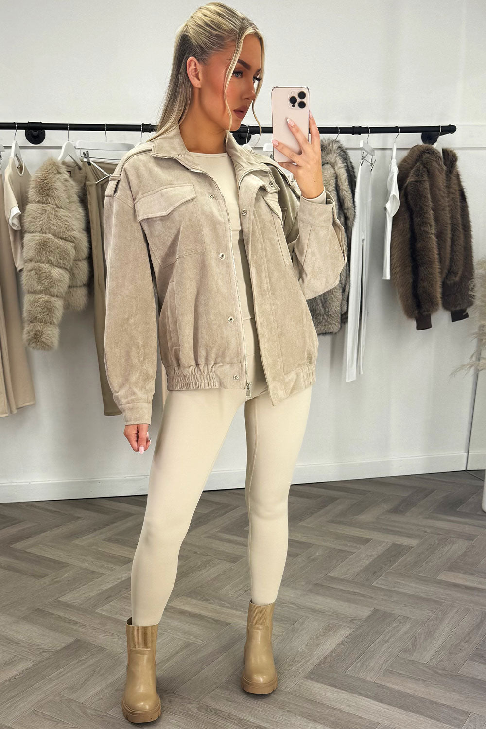 Faux Suede Jacket Beige | Xtralitty