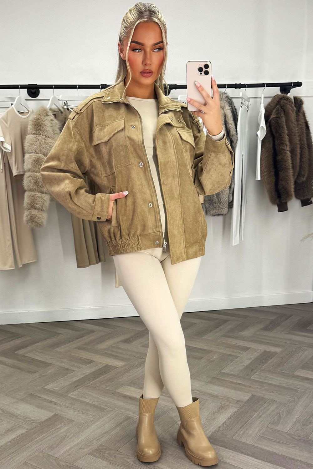 Faux Suede Jacket Taupe | Xtralitty